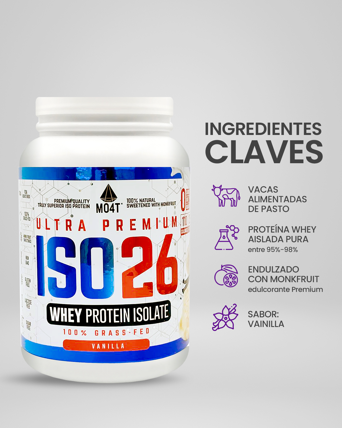 PROTEINA ISO26 (Premium Whey Protein Isolate) - Sabor Vainilla