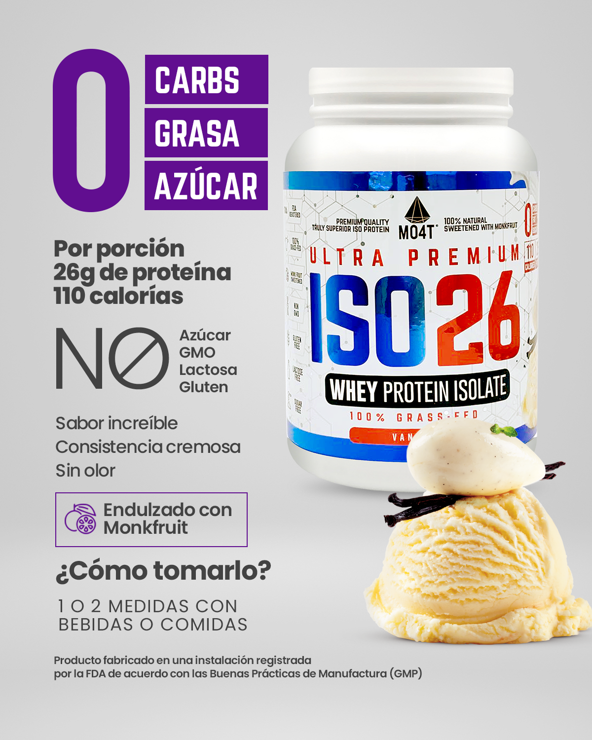 PROTEINA ISO26 (Premium Whey Protein Isolate) - Sabor Vainilla