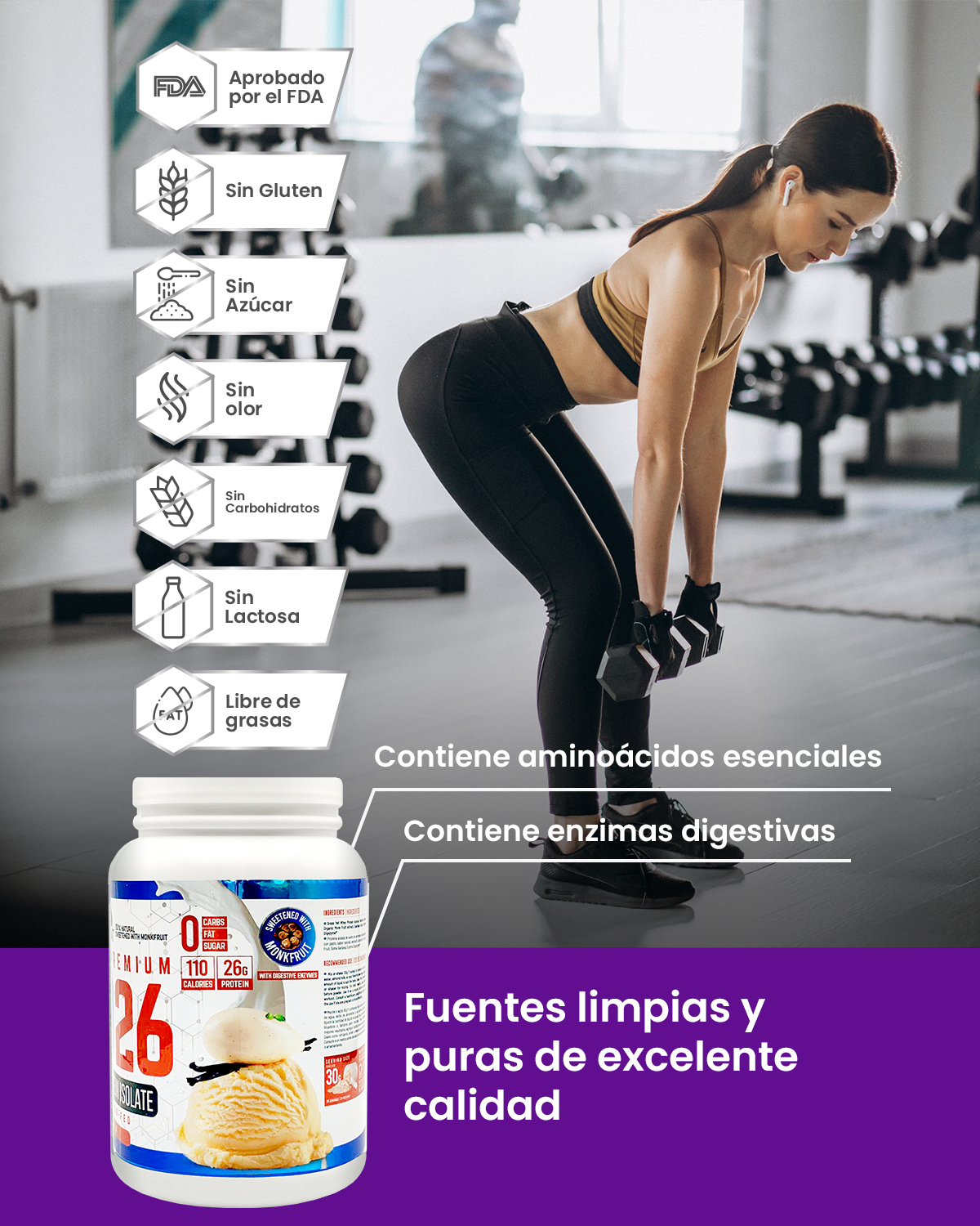 PROTEINA ISO26 (Premium Whey Protein Isolate) - Sabor Vainilla