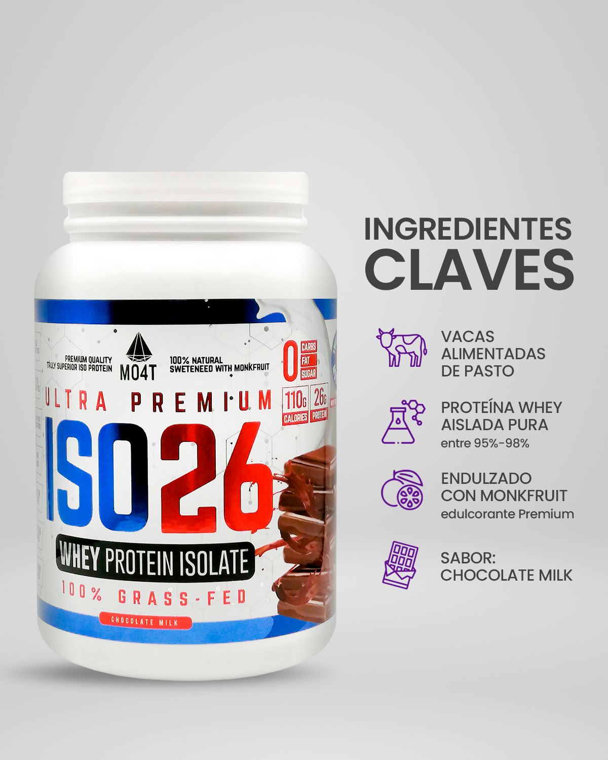 PROTEINA ISO26 (Premium Whey Protein Isolate) - Sabor Chocolate Milk