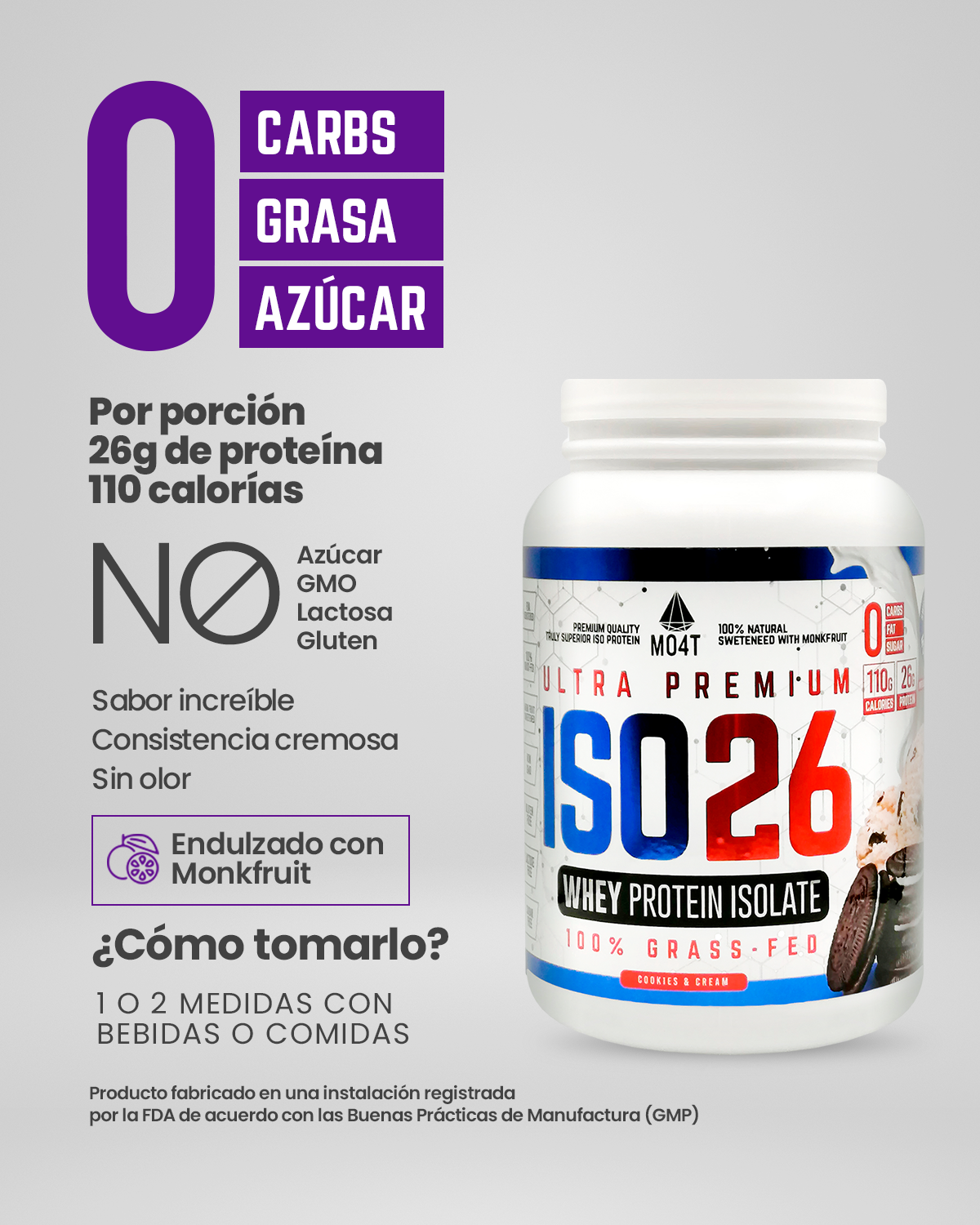 PROTEINA ISO26 (Premium Whey Protein Isolate) - Sabor Cookies & Cream